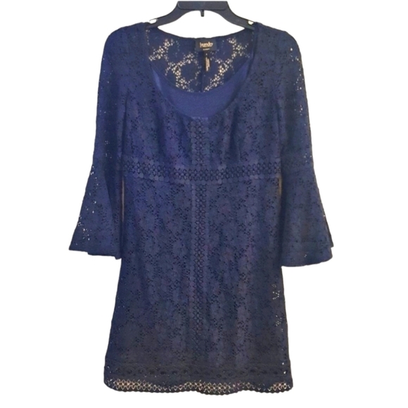 LAUNDRY BY SHELLI SEGAL Navy Blue Lace Overlay Dress sz 4 - Picture 1 of 8